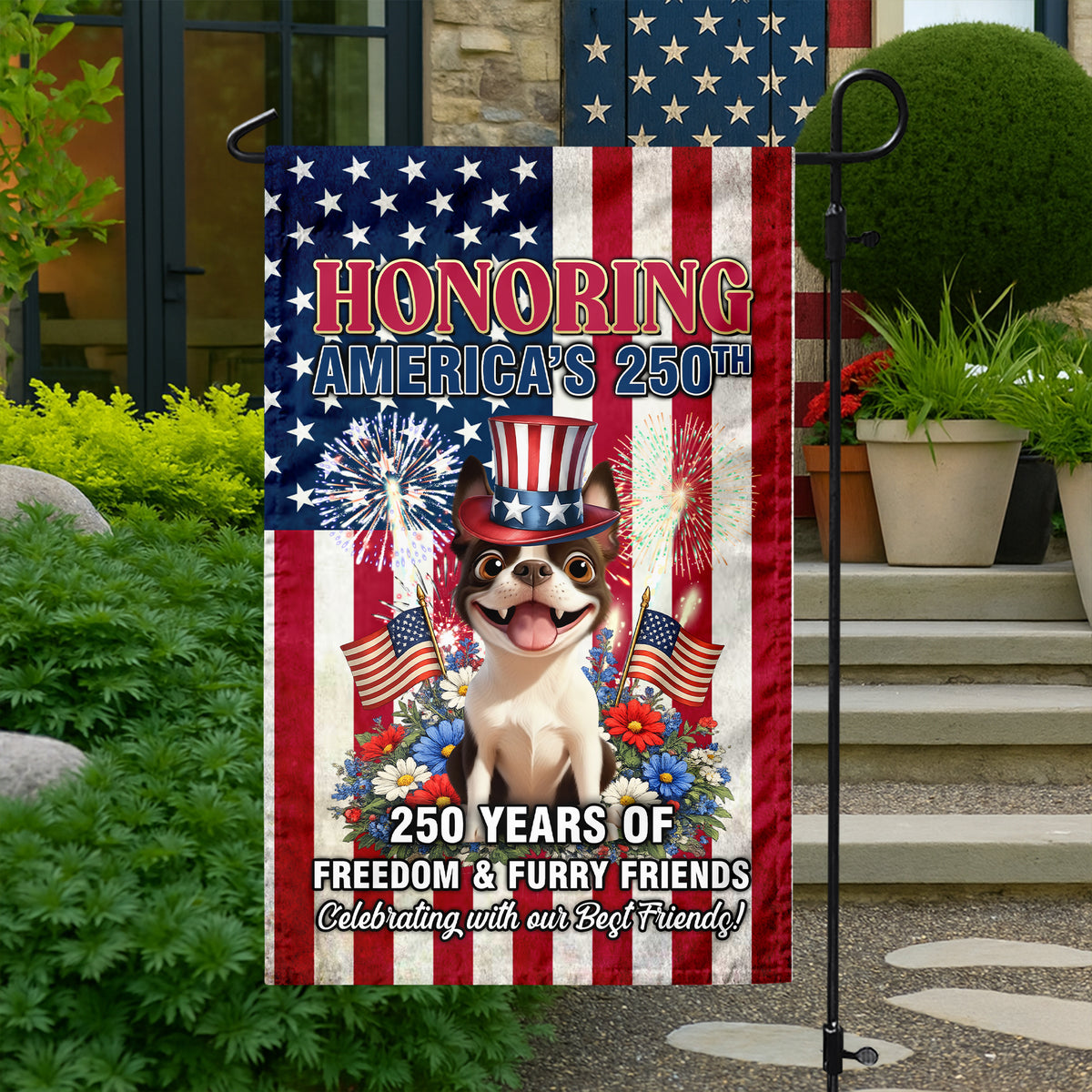 Personalized 250 Years Of Freedom & Furry Friends Garden Flag, Gift For Dog Lovers TH10 898831