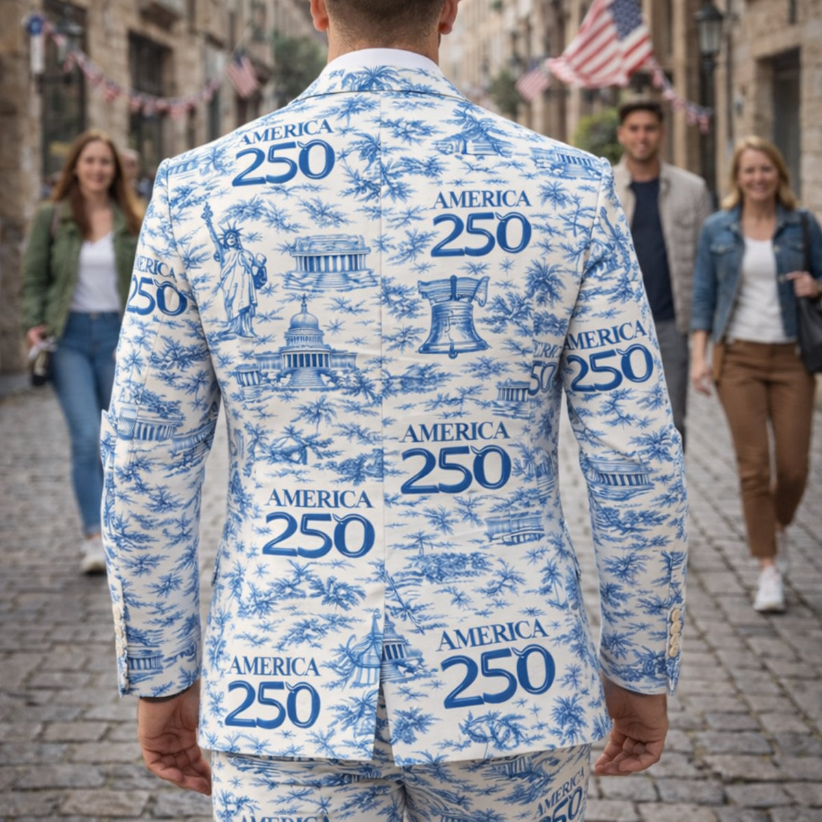America 250th Anniversary Toile De Jouy Style Men's Suit HO82 901676
