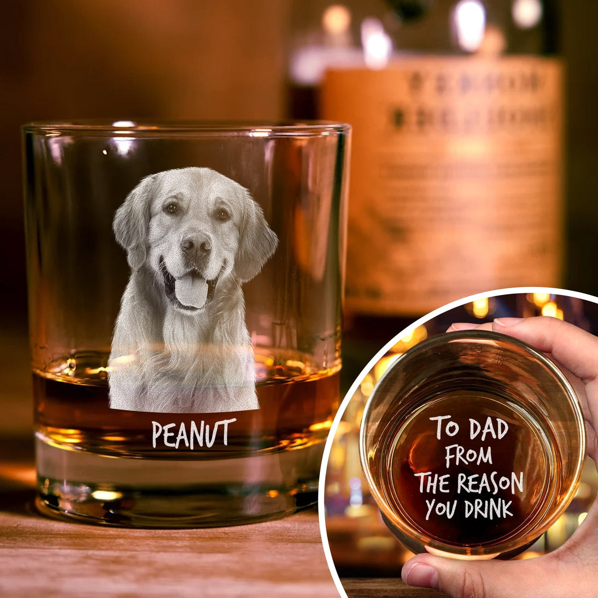Custom Pet Photo To Dad From The Reasons You Drink Personalized Engraved Whiskey Glass CH07 895730