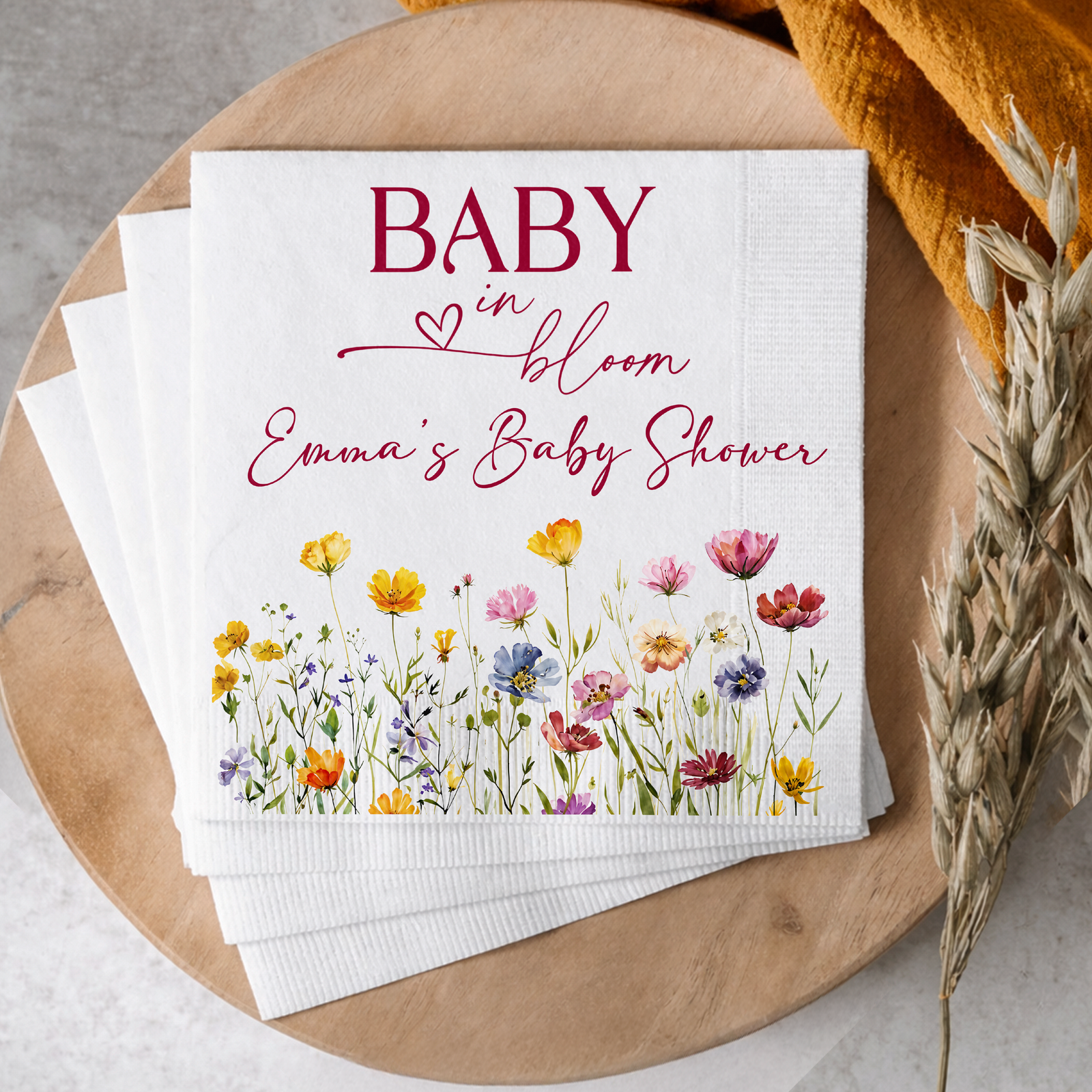 Custom Name Baby In Bloom Baby Shower Napkins CH07 911324