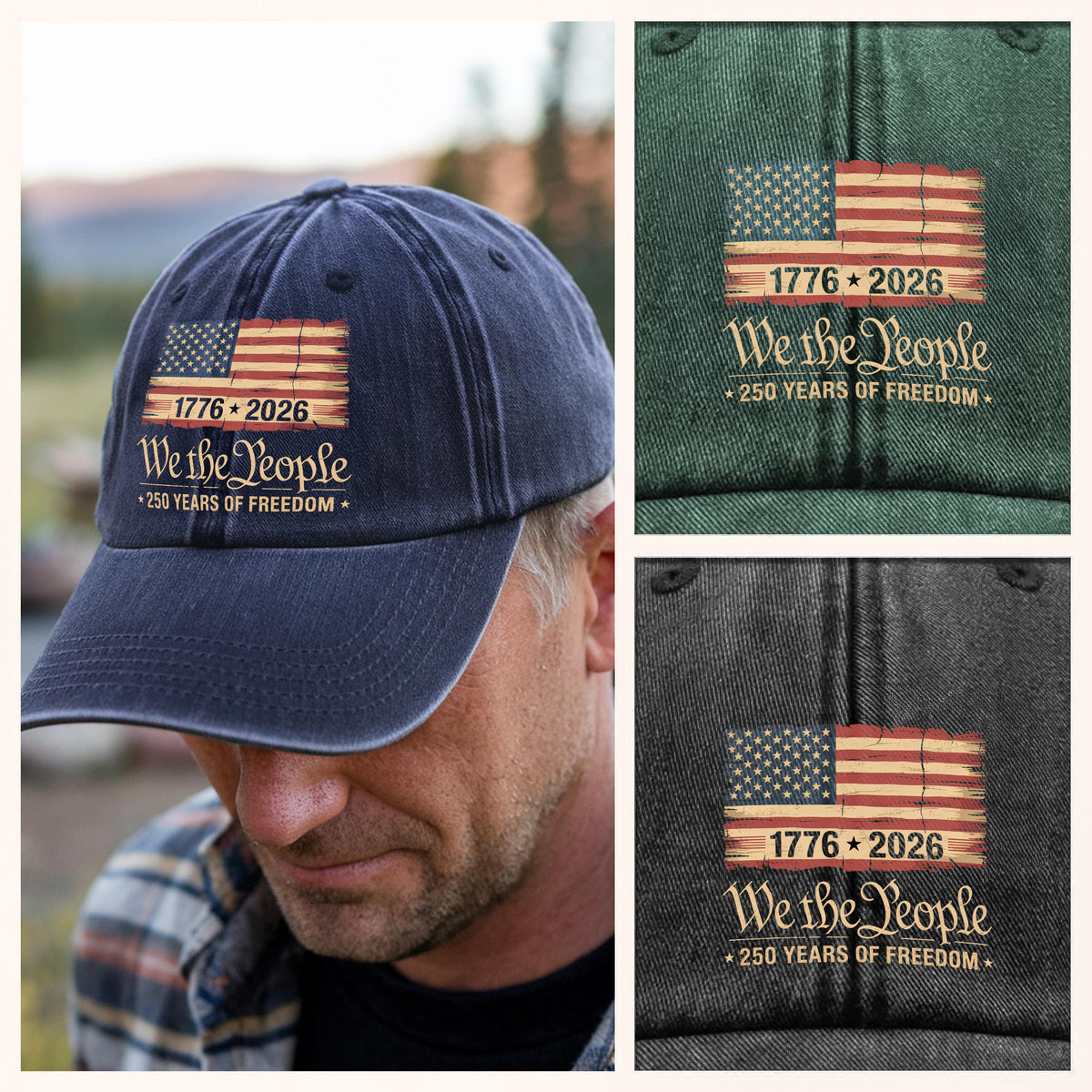 America 250th Birthday US Flag 250 Years We The People Washed Denim Baseball Cap HO82 894634
