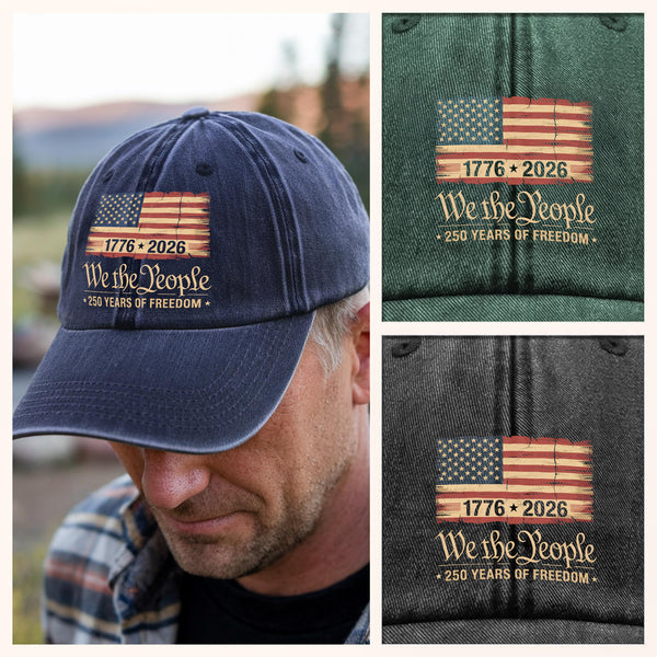 Dad Life Vibes - Family Personalized Custom Vintage Washed Denim Baseball Cap US - 4th Of July, Gift For Dad, Grandpa