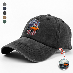 Custom Car Photo USA Flag Washed Denim Baseball Cap CH07 896514