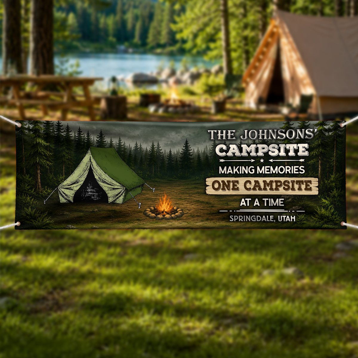 Custom Family Name Making Memories One Campsite At A Time Banner - Personalized Camping Gifts For Campers CH07 180104