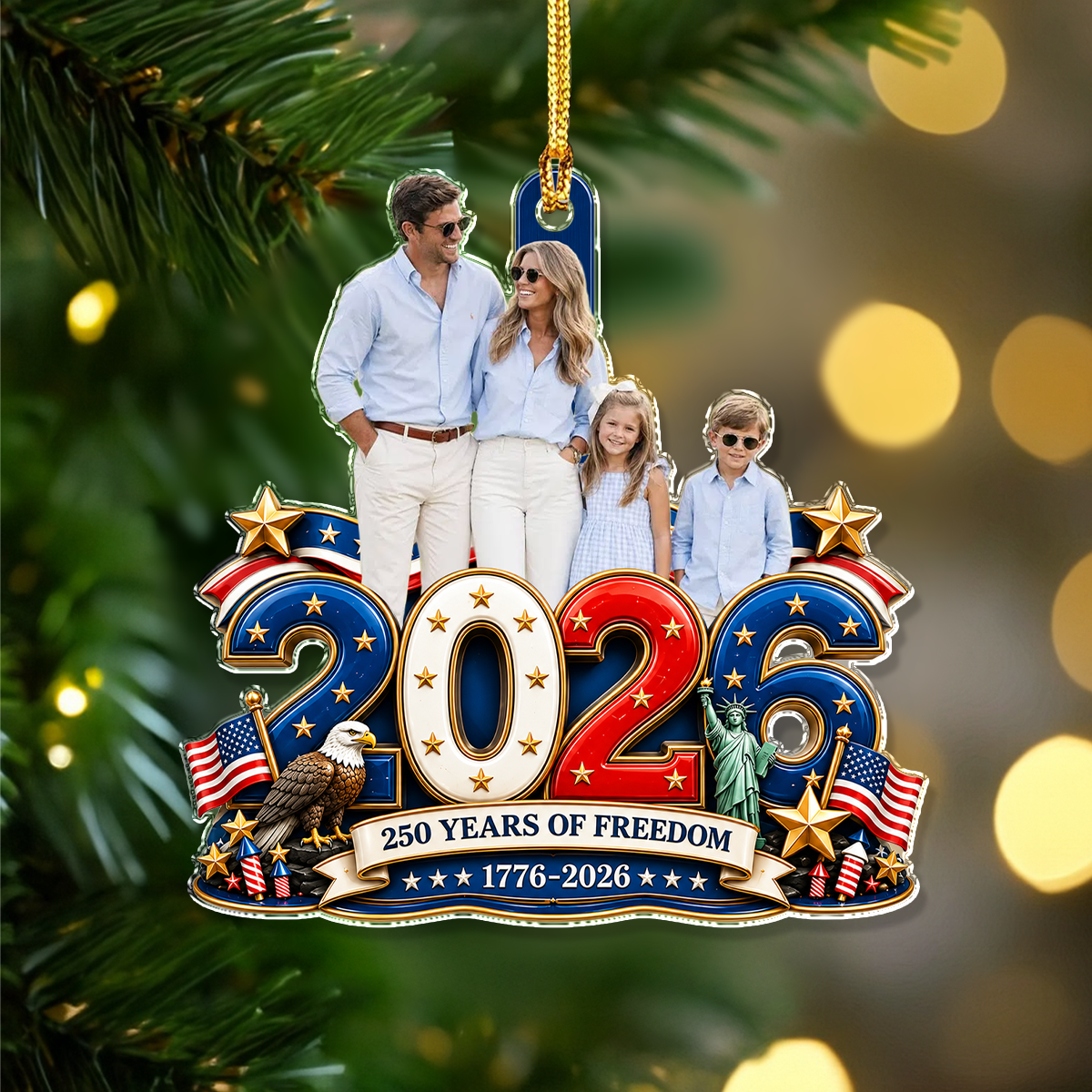 Custom Family Photo 250 Years Of Freedom 1776-2026 America Flag Acrylic Ornament LM32 669985