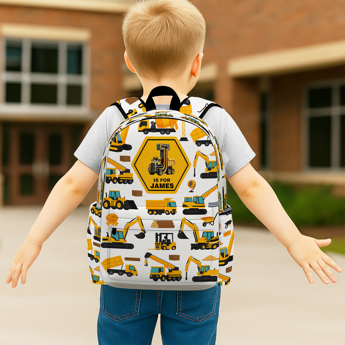 Custom Name Construction Vehicles Truck, Unicorn Letter Backpack For Kids HA75 921656