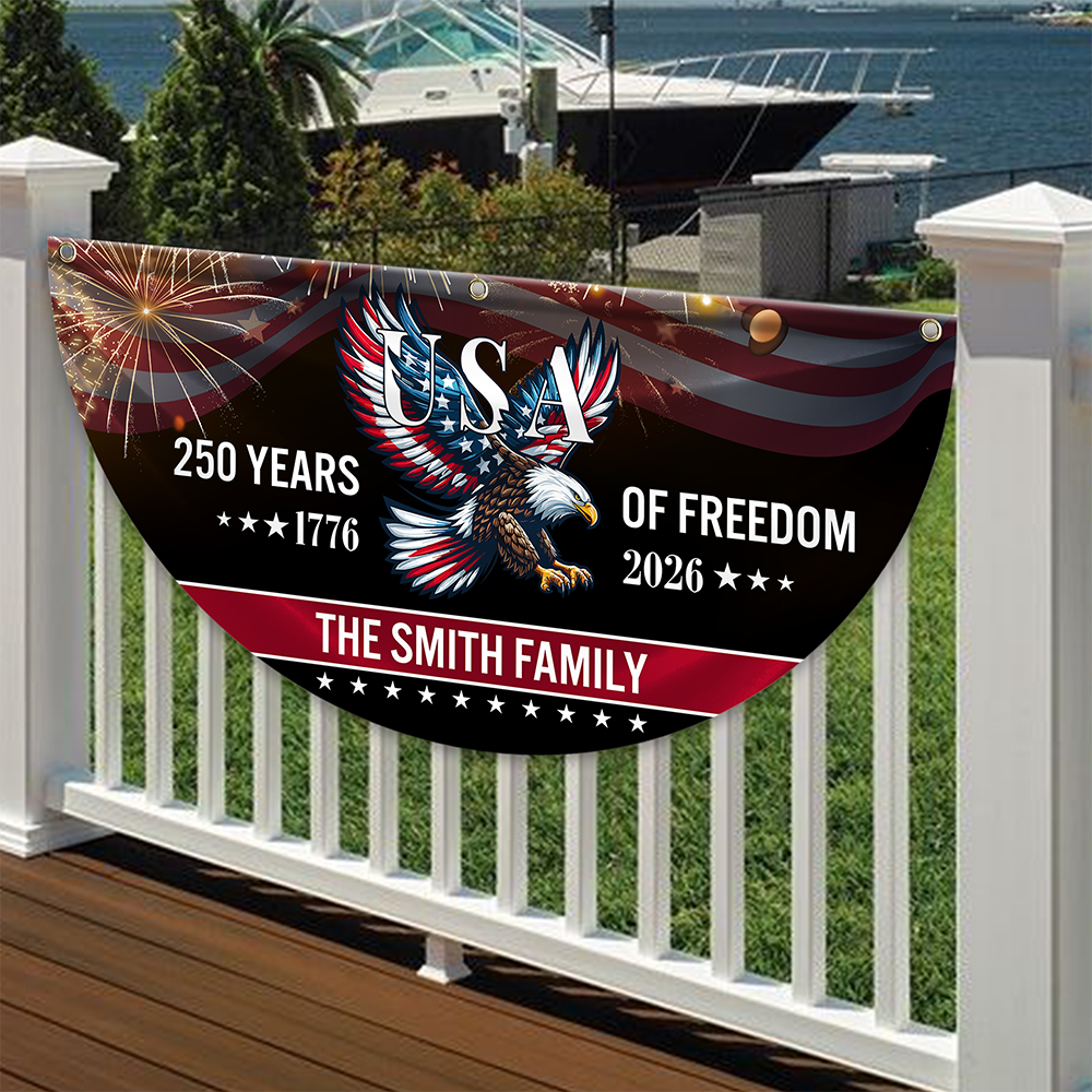 Custom Family Name 250 Years Of Freedom Patriotic Eagle Non-pleated Fan Flag HO82 901310
