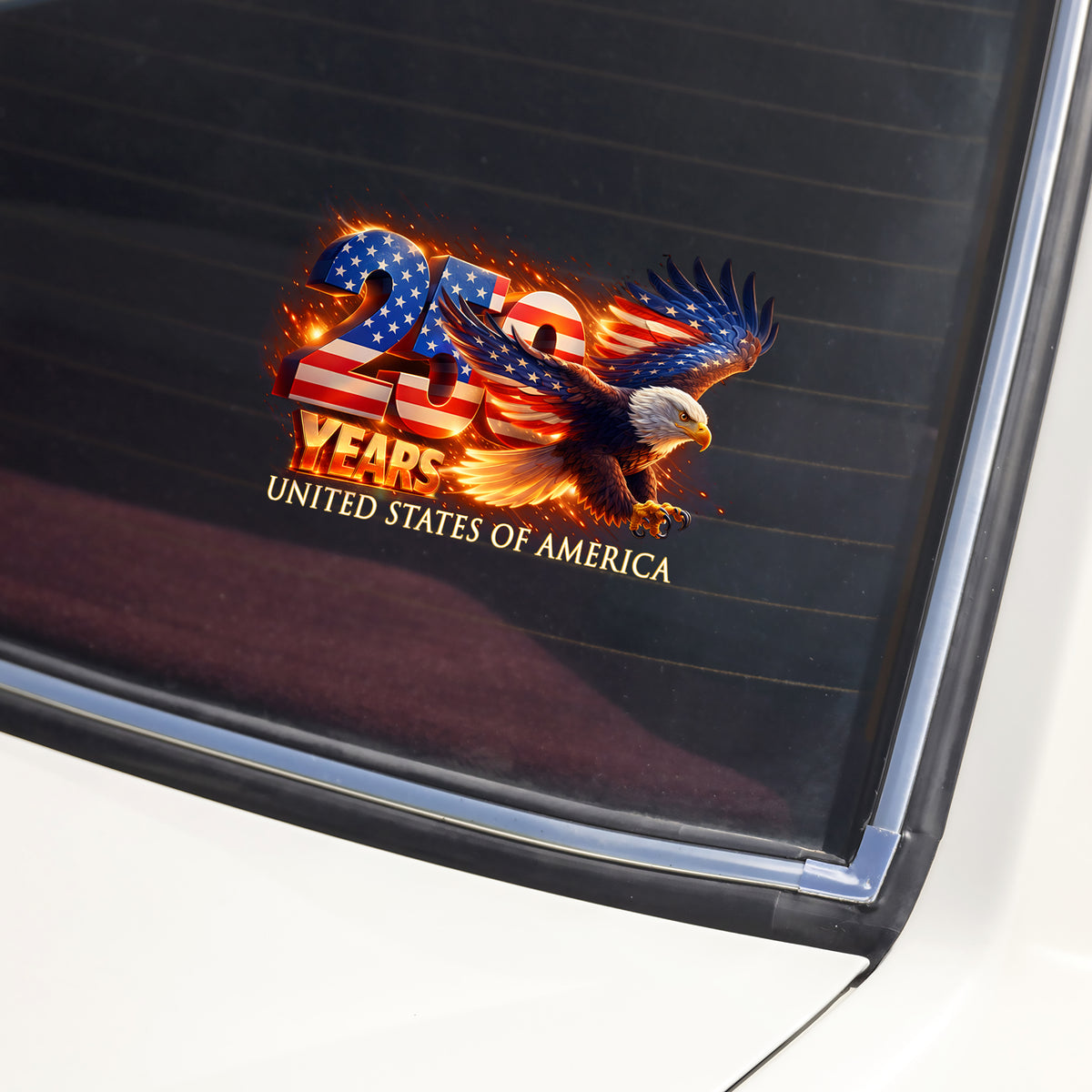 America 250 Patriotic Strong Bald Eagle - Fire Design Car Window Decal Sticker LM32 897909