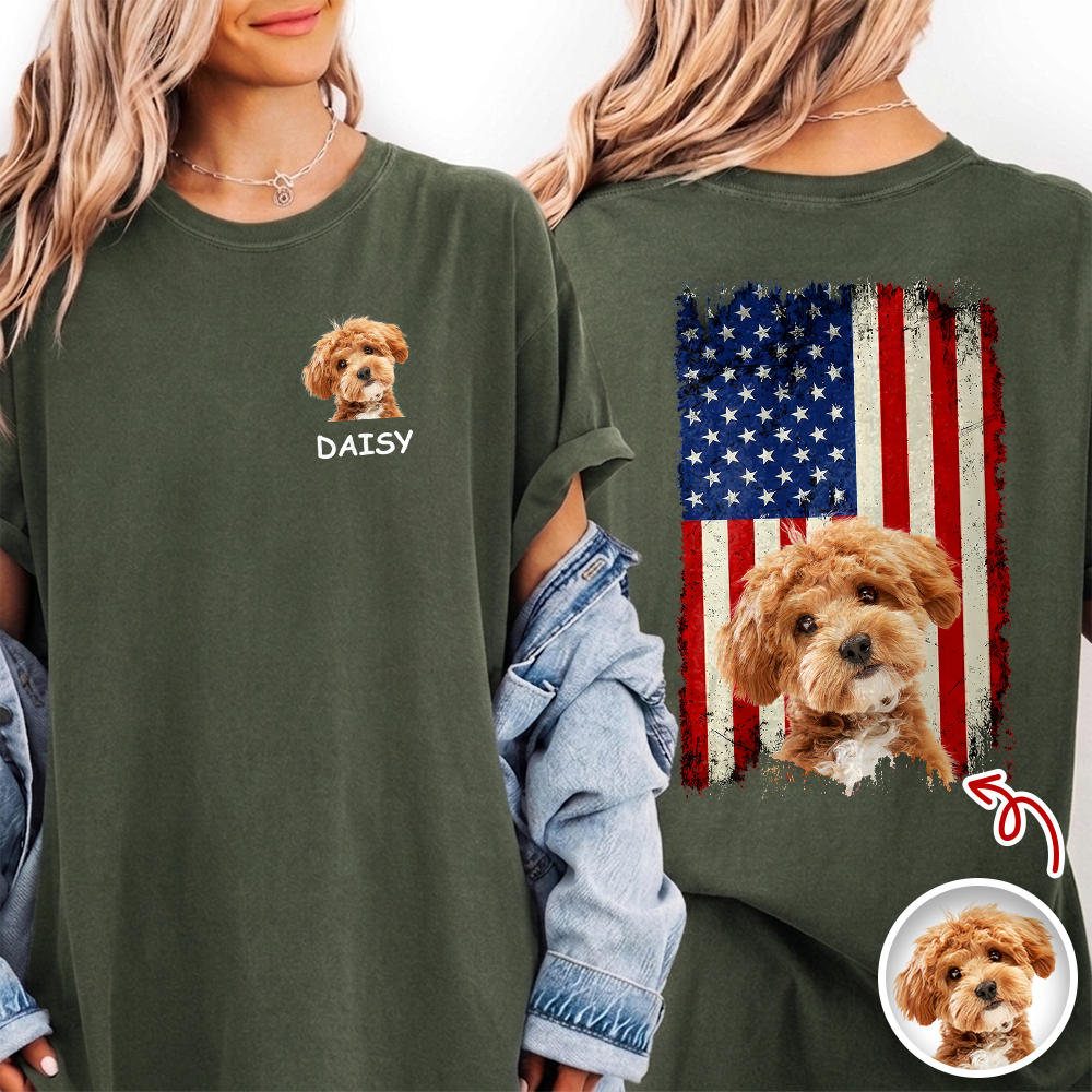 Custom Photo America Flag Dog Back & Front Comfort Shirt Gift For Dog Lover TH10 169367