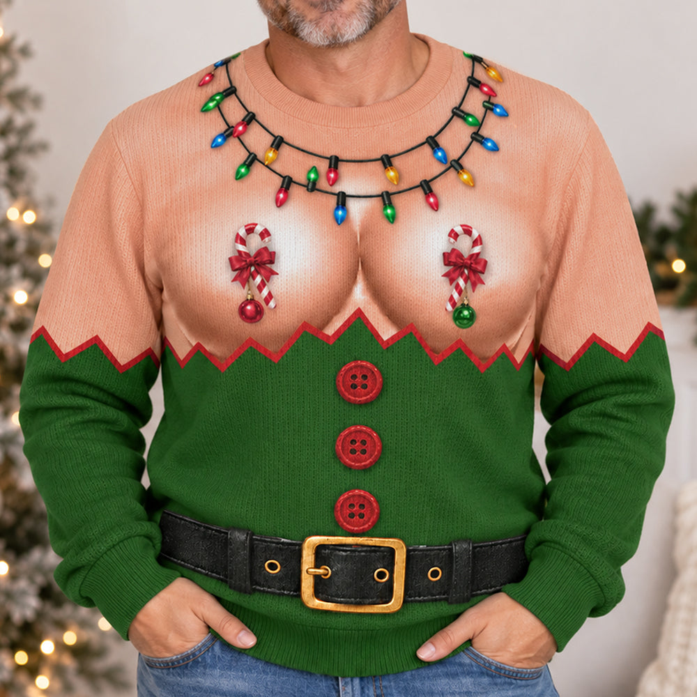 Funny Sexy Santa Elf Body Christmas Ugly Sweater, 3D Boobs Candy Cane LM32 670037
