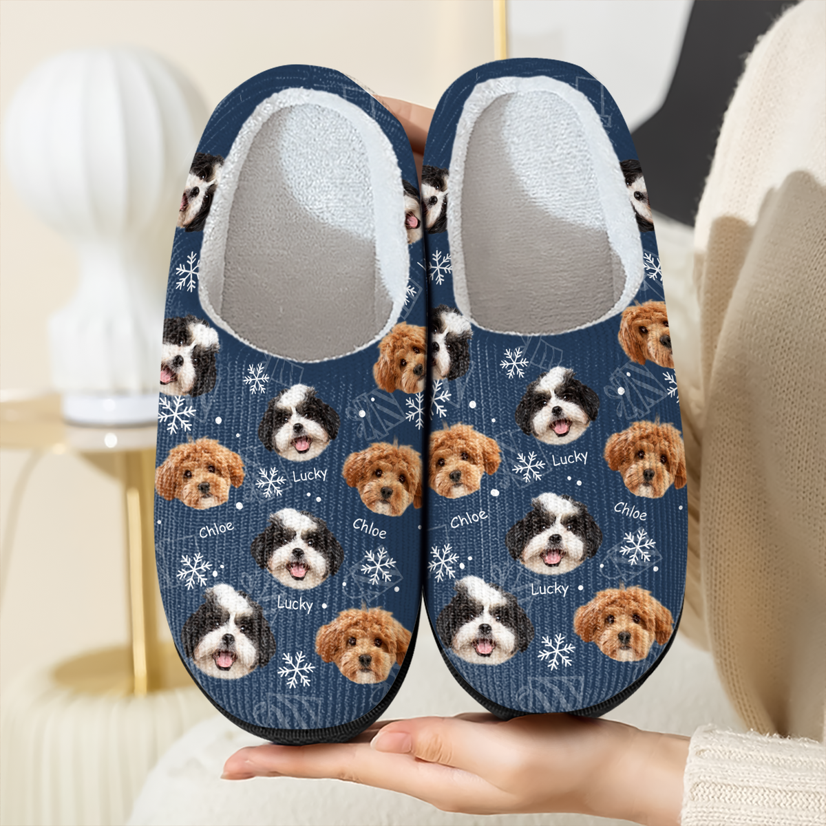 Custom Photo Pet Merry Christmas Slippers Cozy Holiday Gift for Pet Parents HO82 903446