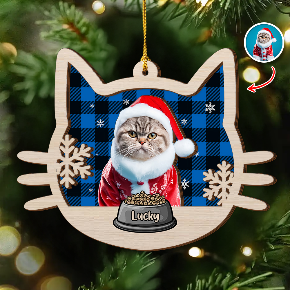 Custom Photo Meowy Christmas 2 Layer Wooden Ornament LM32 895783