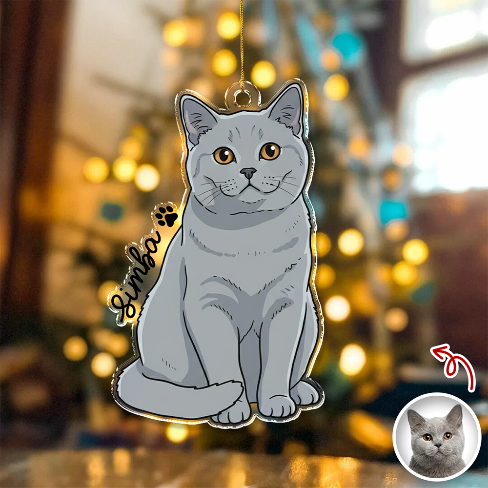 Custom Cute Cat Photo Portrait Christmas Decoration Acrylic Ornament LM32 895715