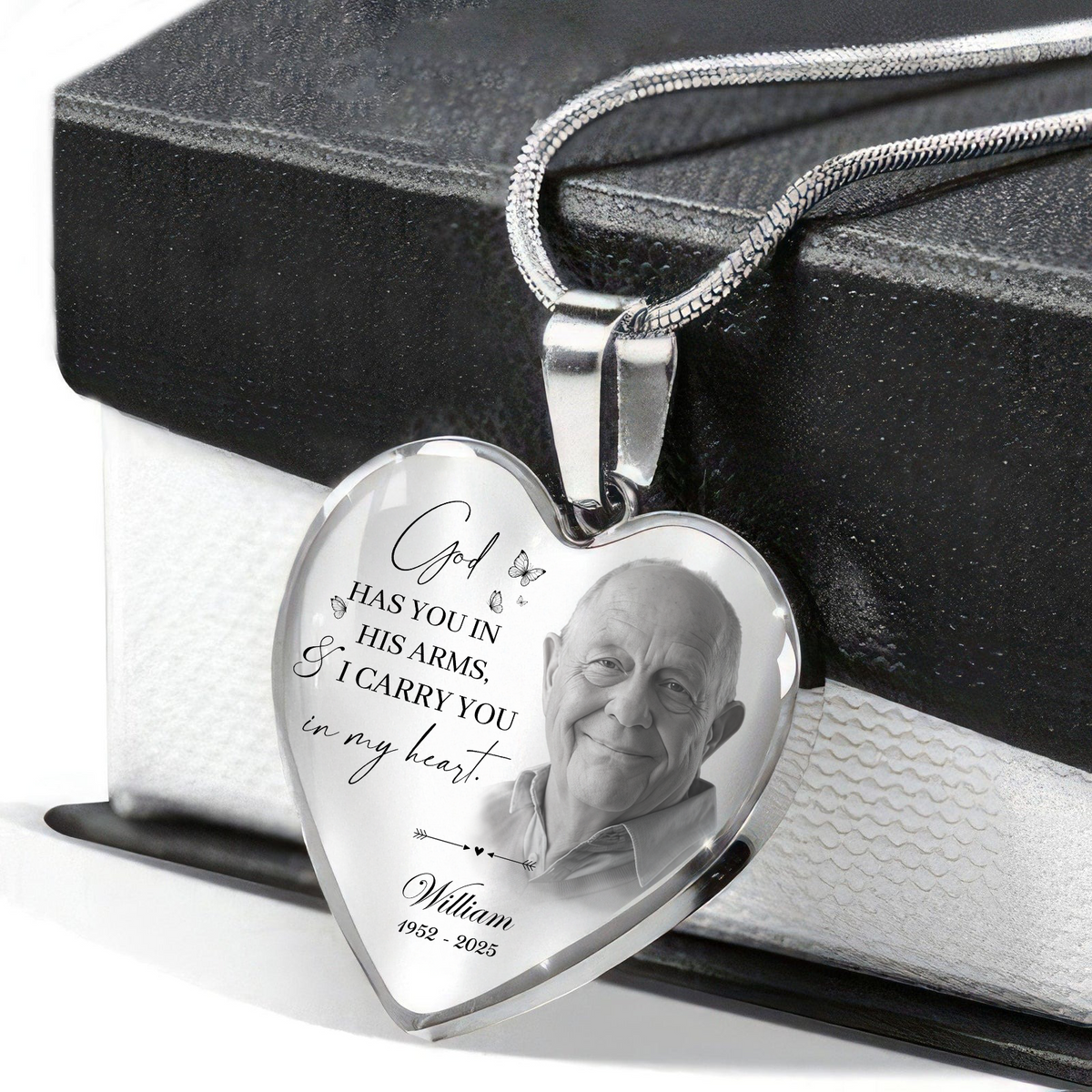 Custom Photo God Has You In His Arms, I Carry You In My Heart Memorial Necklace LM32 899389