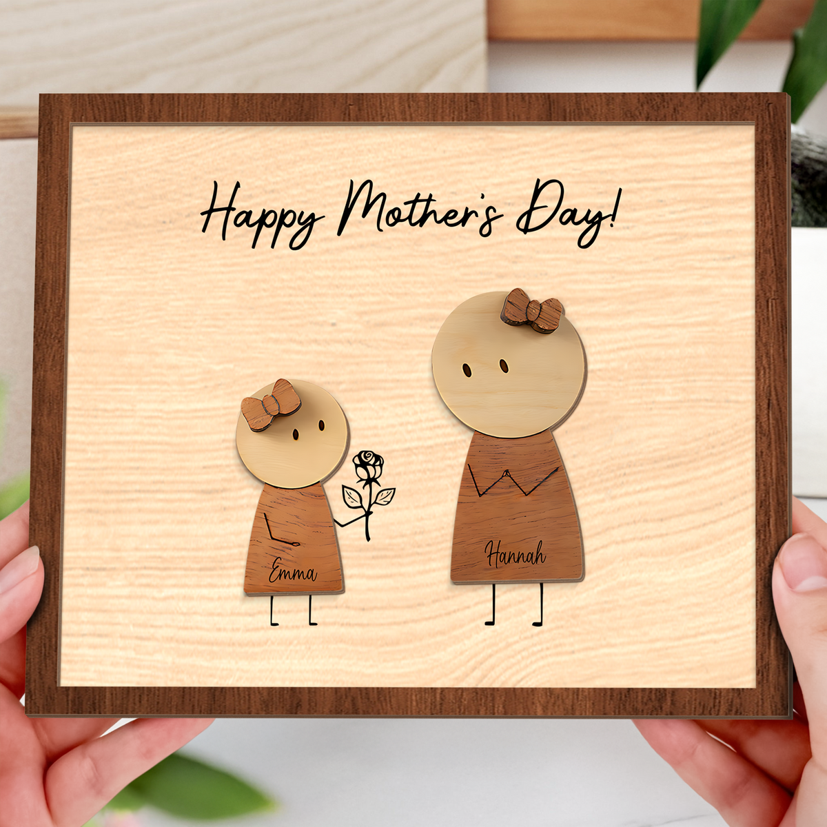 Custom Mom and Kids Names Stickman, Personalized Mother’s Day Gift for Mom 2-Layered Wooden Plaque CH07 911146