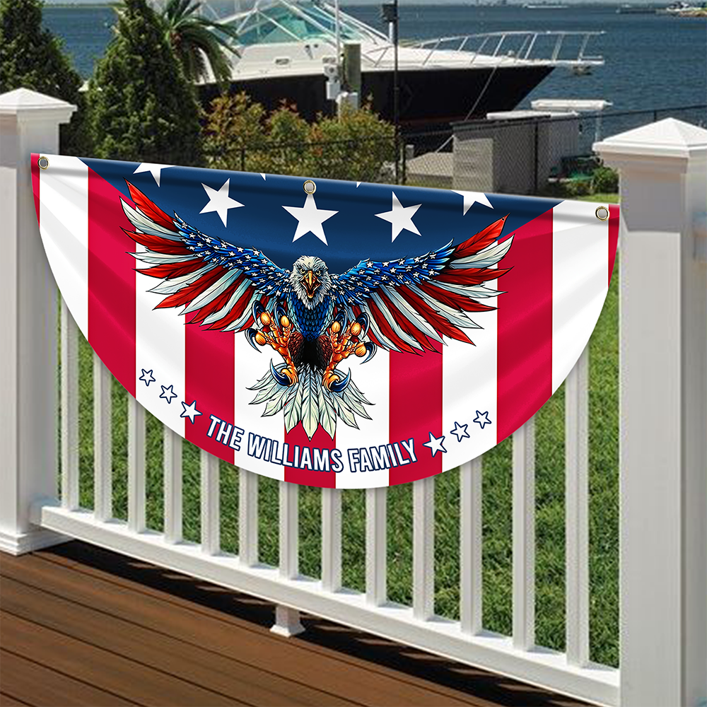 Custom Family Name American Flag Patriotic Eagle American Non-Pleated Fan Flag HA75 898788