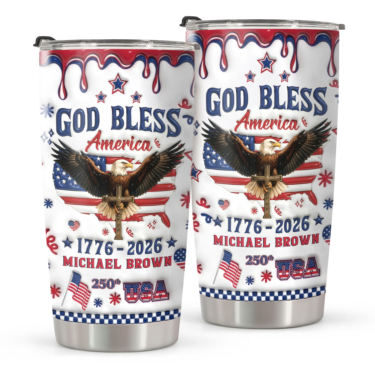 Personalized God Bless America Patriotic 3D Inflated Effect Fat Tumbler HA75 921092