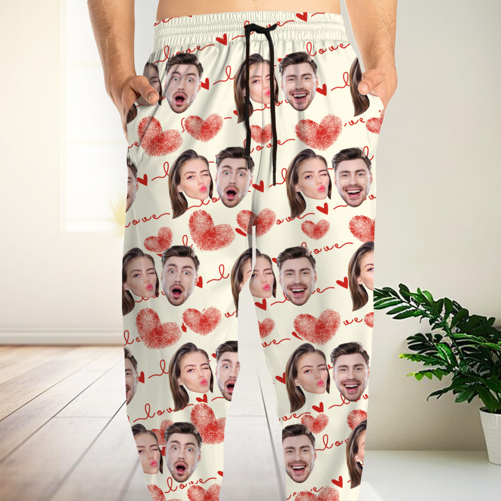 Custom Couple Photo With Heart Pattern Sweatpants HA75 892638