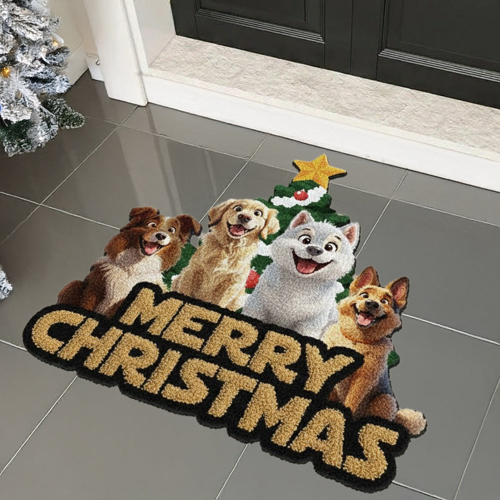 Custom 3D Cute Dog Merry Christmas Personalized Custom Shape Faux Cashmere Rug HA75 898474