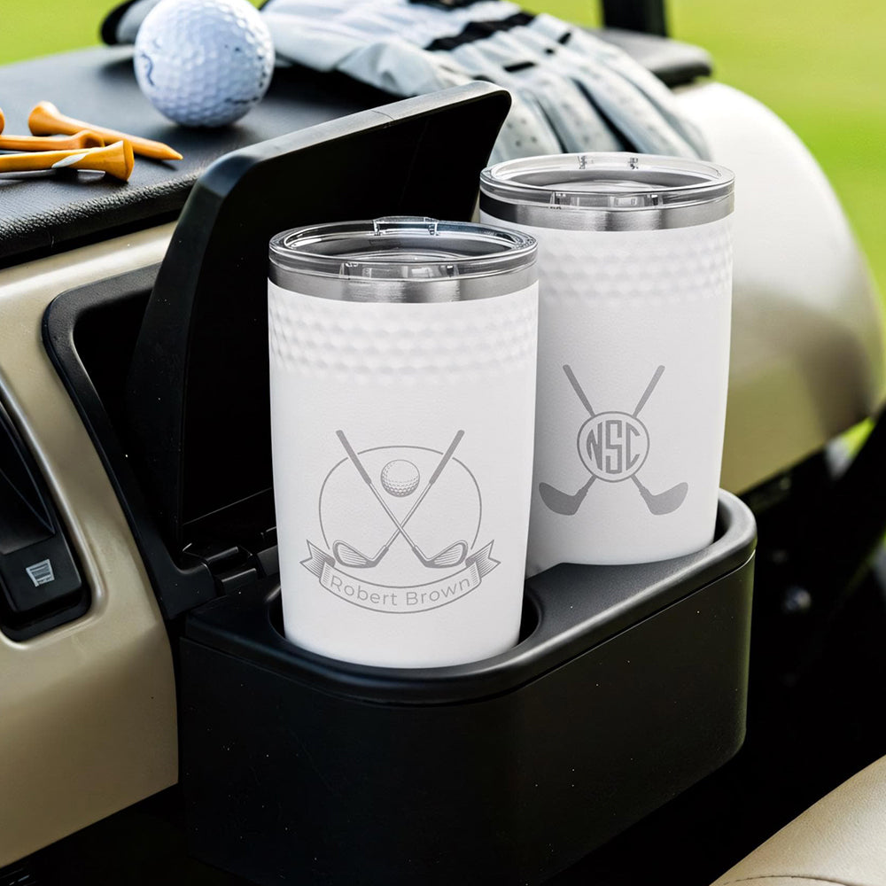 Personalized 20oz Insulated Dimpled Golf Tumbler, Custom Laser Engraved Golf Cup, White Golf Tumbler, Gift for Golf Lovers LM32 897597