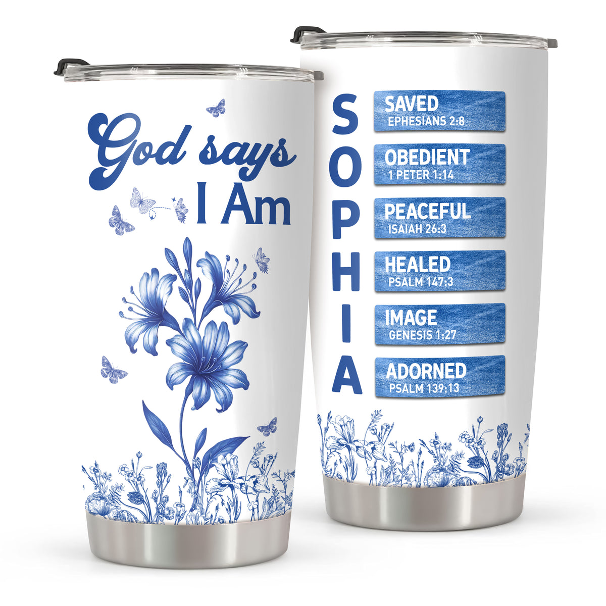 Custom Name Letter And Flower Toile De Jouy Style God Says I Am Fat Tumbler LM32 895357