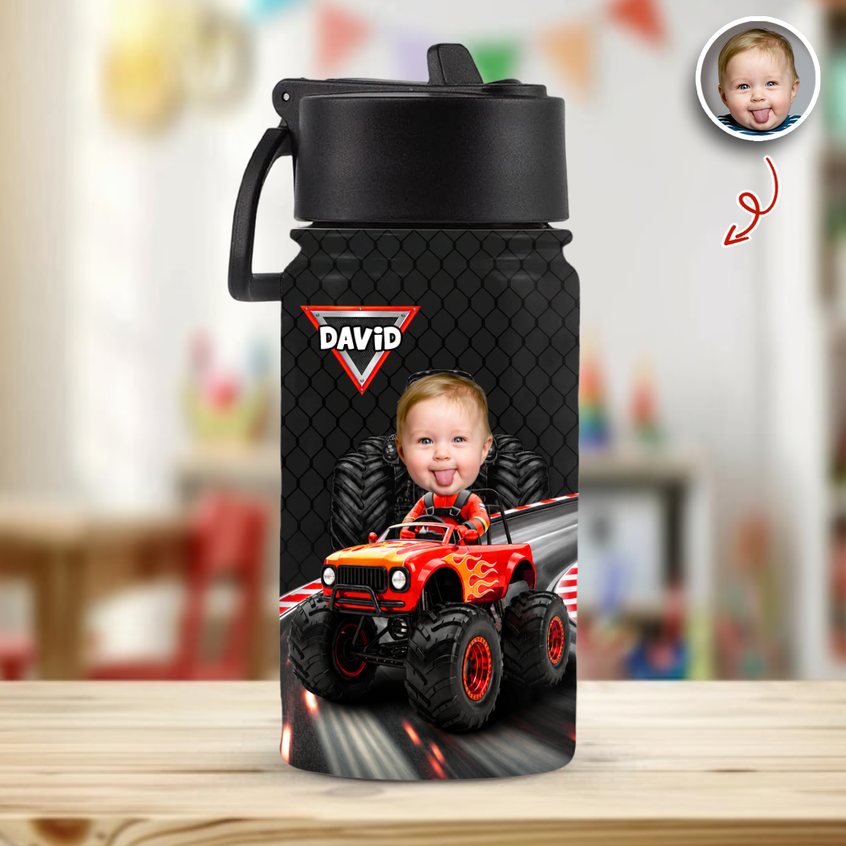 Custom Kid Photo Racing Into Adventure Personalized Kid Water Bottle Back to School Gift HA75 921744