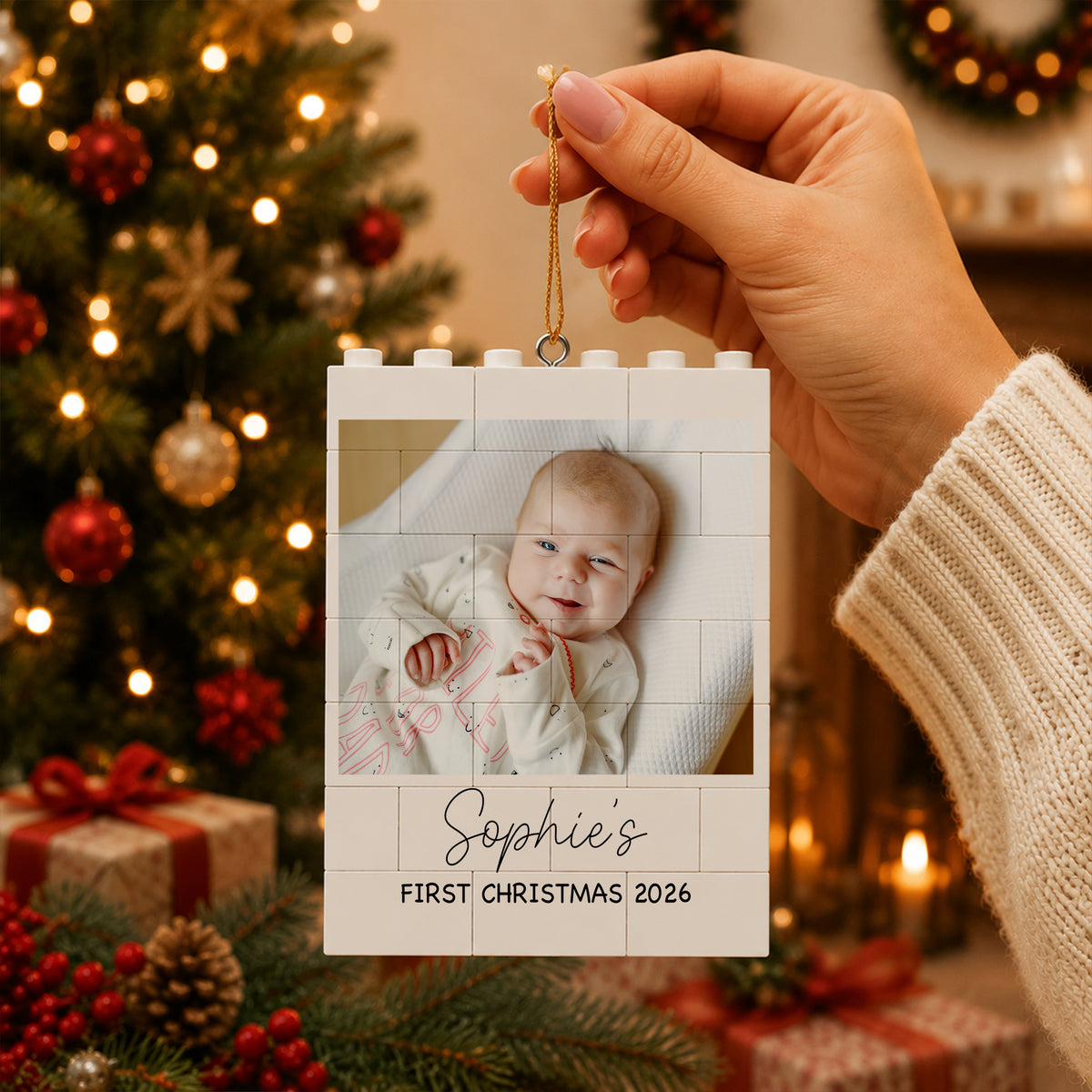 Custom Baby Photo And Name First Christmas Building Blocks Ornament TH10 170817