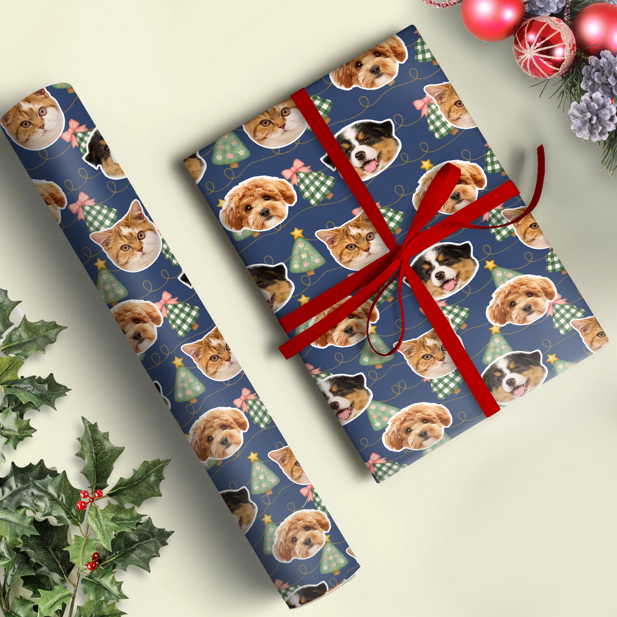 Custom Pet Photo Christmas Tree Wrapping Paper For Pet Lovers LM32 670573
