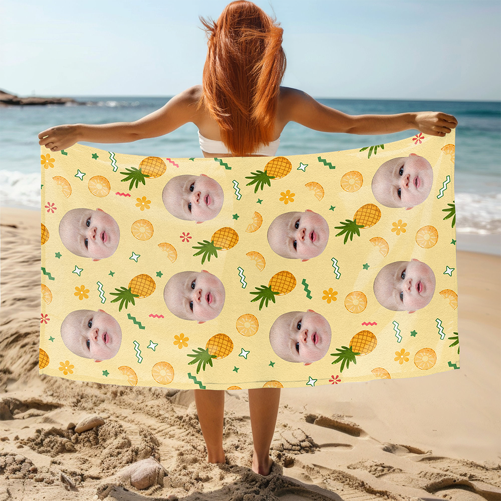 Custom Photo Fruits Beach Towel With Name, Vacation Gift CH07 895820