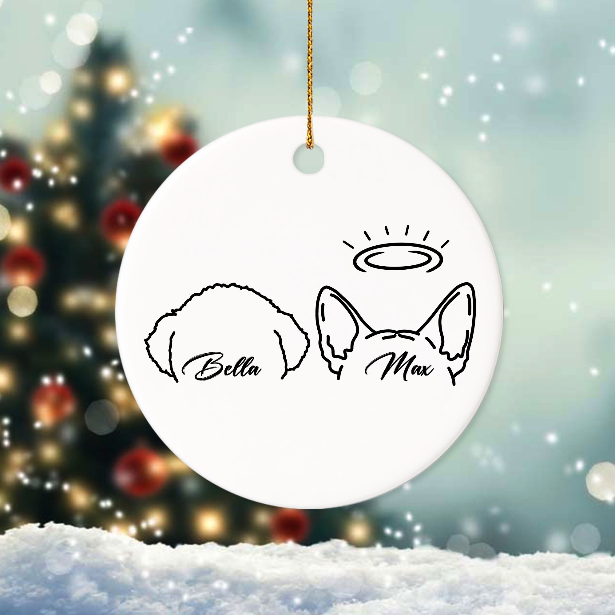 Custom Name Dog Ear Outline Christmas Ceramic Ornament TH10 891381
