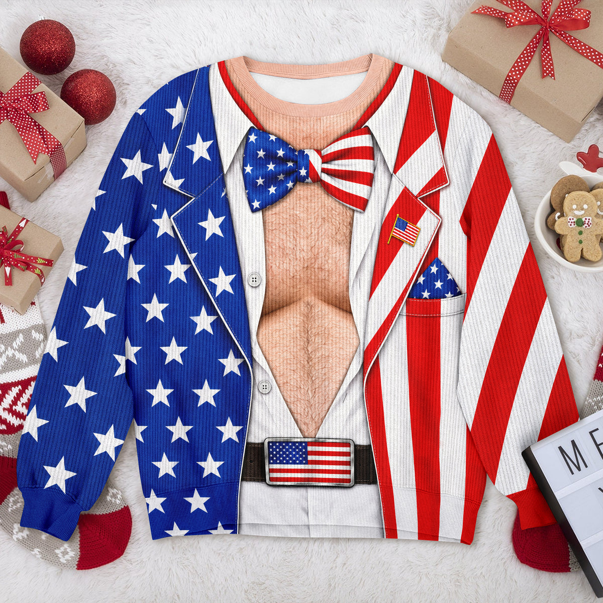 Custom Funny US 250th Anniversary Patriotic Ugly Sweater, America Flag Christmas Gift HA75 919160