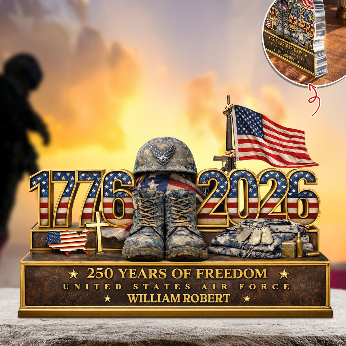 Personalized 250 Years Of Freedom 1776–2026 Acrylic Block Plaque - Veteran Gift, Patriotic Military Memorial Decor HO82 901854