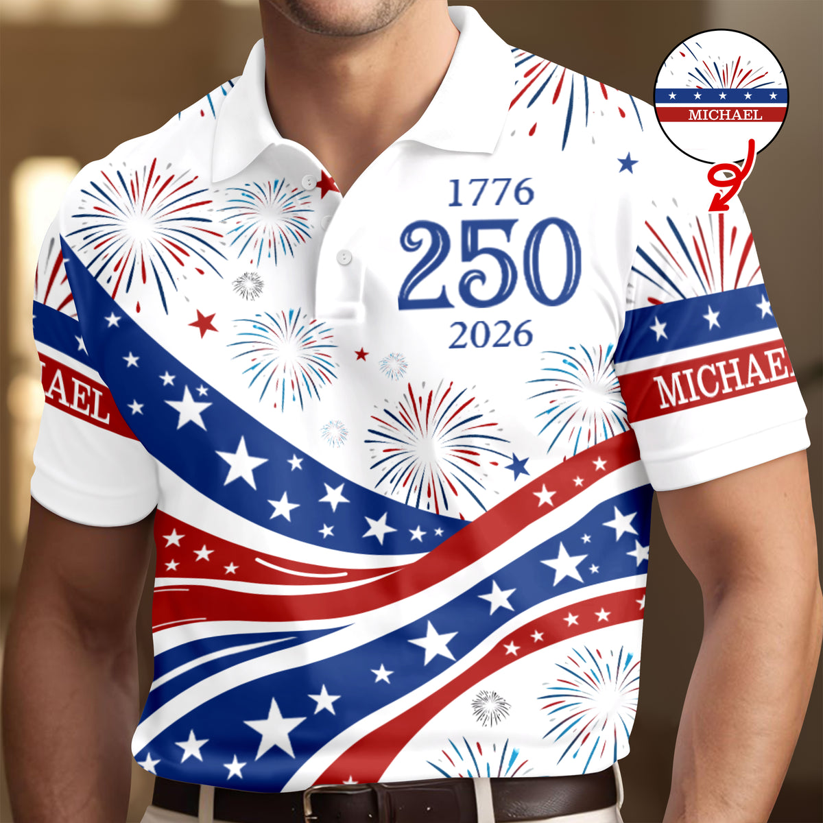 Custom Name USA 250th Anniversary 1776-2026 Polo Shirt - 4th of July Patriotic Gift HO82 901706