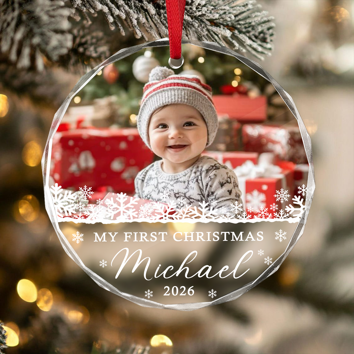 Custom Photo Baby's First Christmas Glass Ornament, New Baby Gift, Newborn Christmas Gift HA75 919146