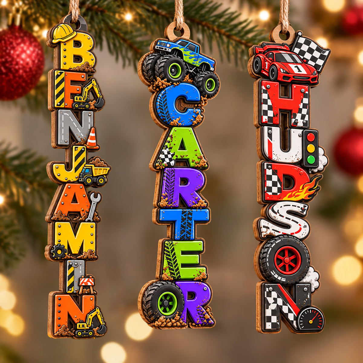 Custom Name Construction Monster Truck Racing Car Wooden Ornament LM32 670497