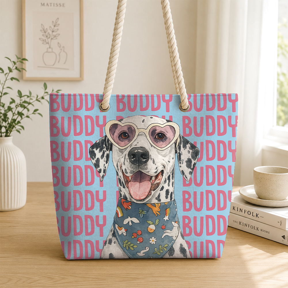Custom Dog Photo Watercolor Beach Tote Bag - Personalized Gift for Dog Lovers CH07 180130