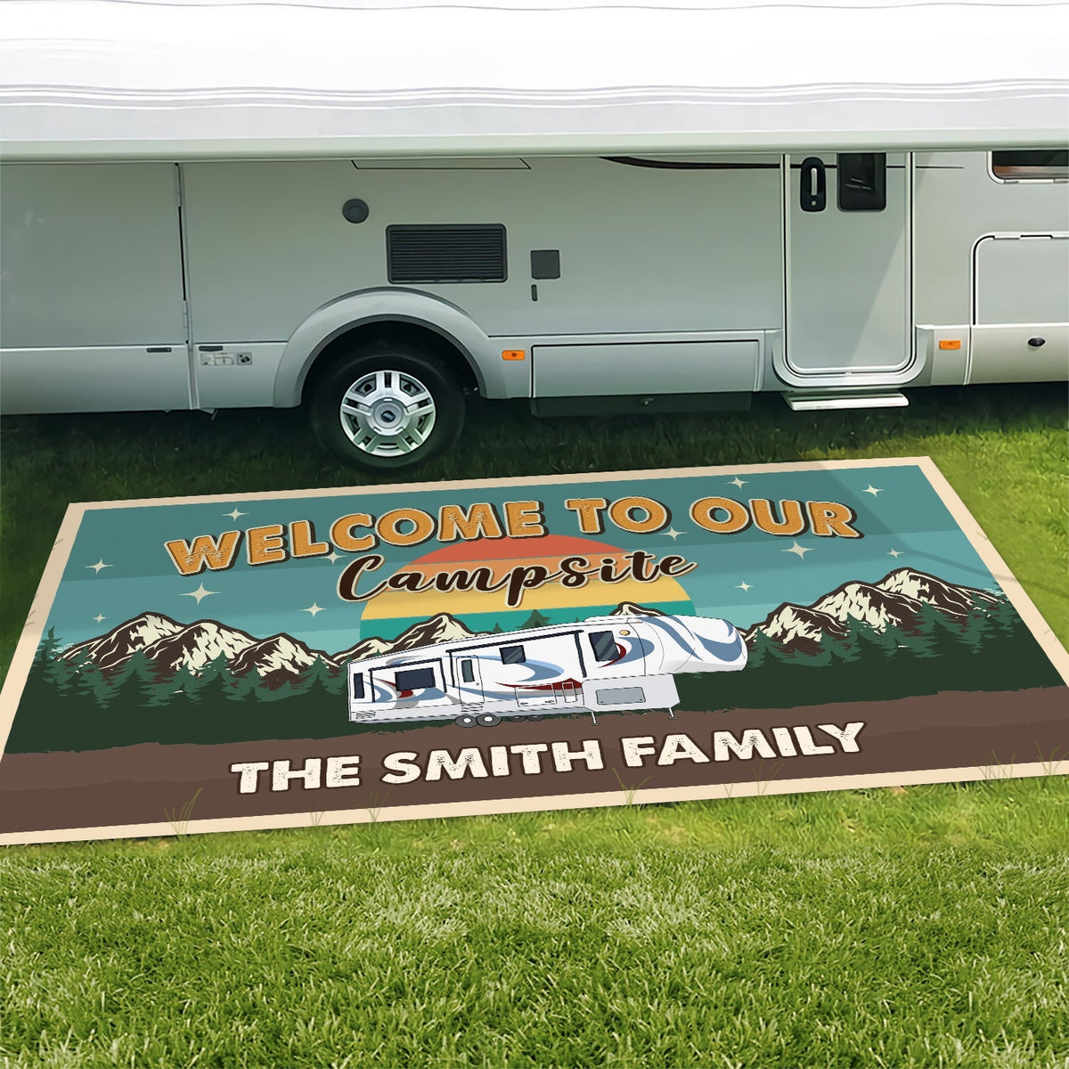 Custom Camping Patio Rug Welcome to Our Campsite Retro Mat For Camping Lovers CH07 896200