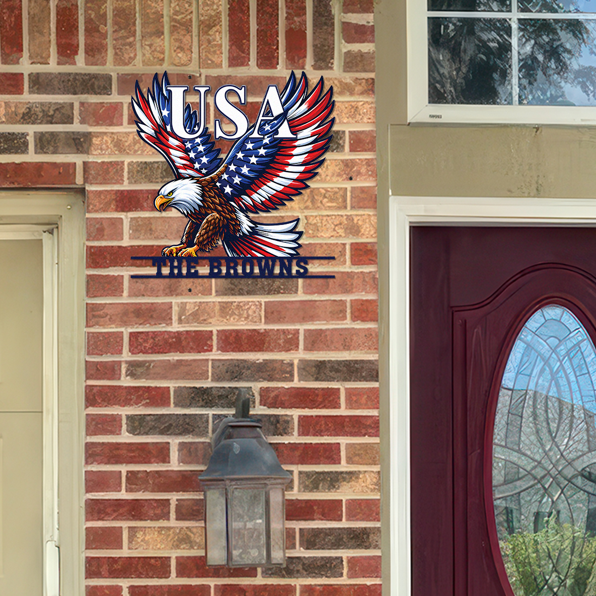 Custom Family Name Eagle & American Flag Monogram Metal Sign HA75 920512
