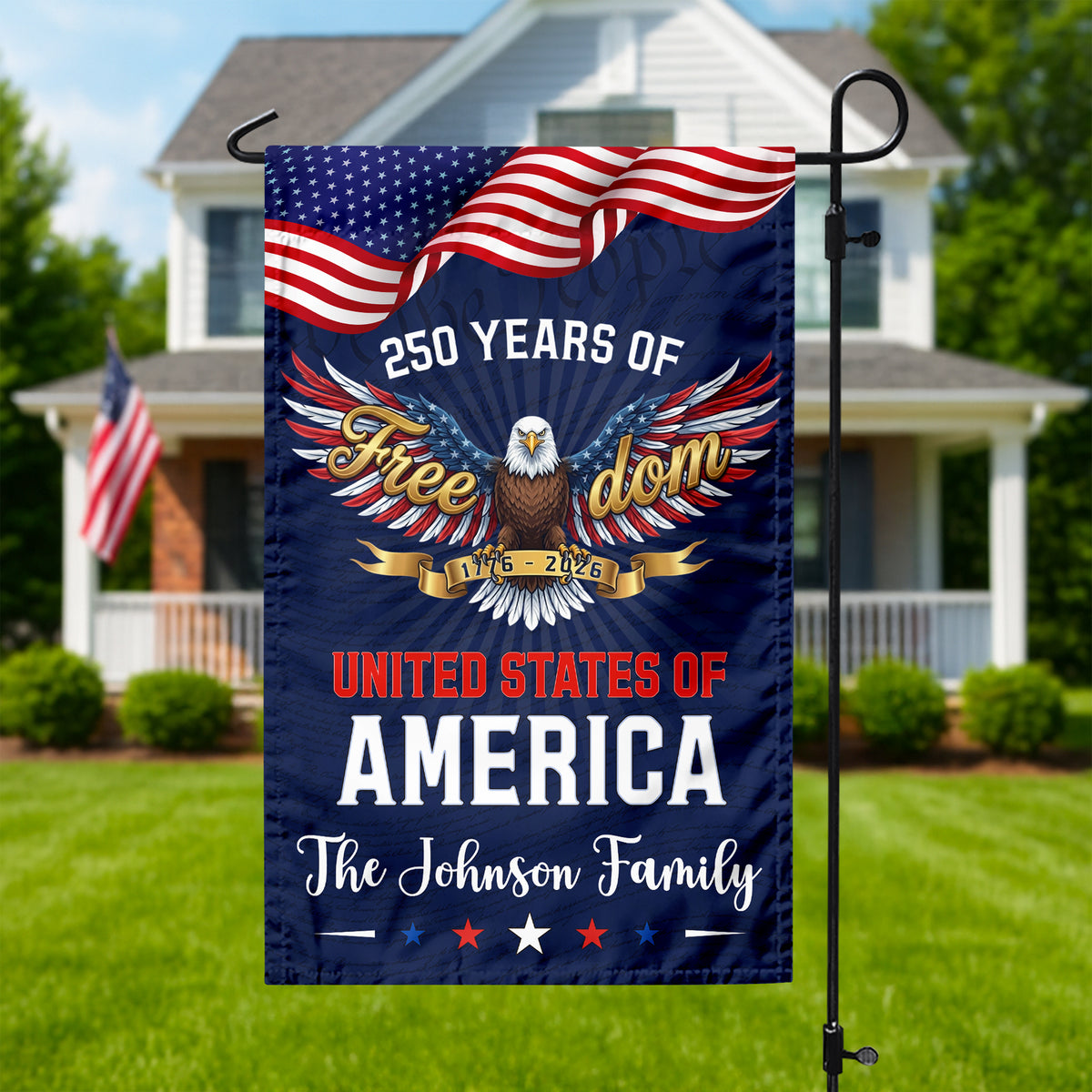 Custom Family Name 250 Years of Freedom Eagle USA 1776–2026 Garden Flag HO82 902210