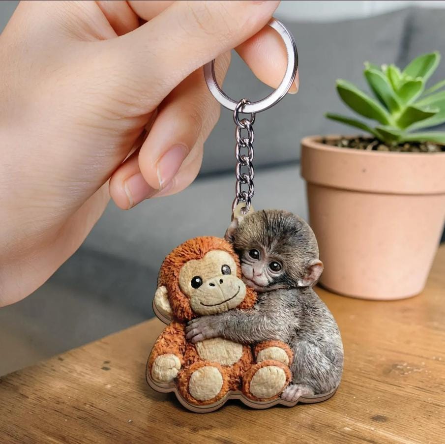 Baby Punch Monkey Wood Keychain CH07 910866