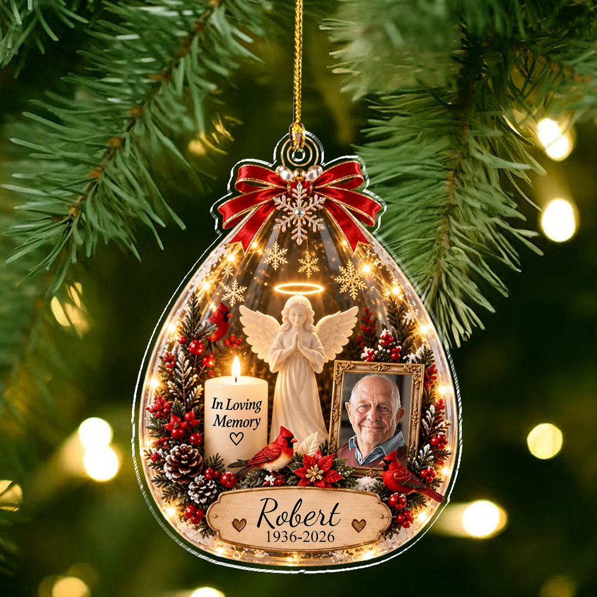 Custom Photo Forever In Our Hearts Memorial Acrylic Ornament TH10 171469