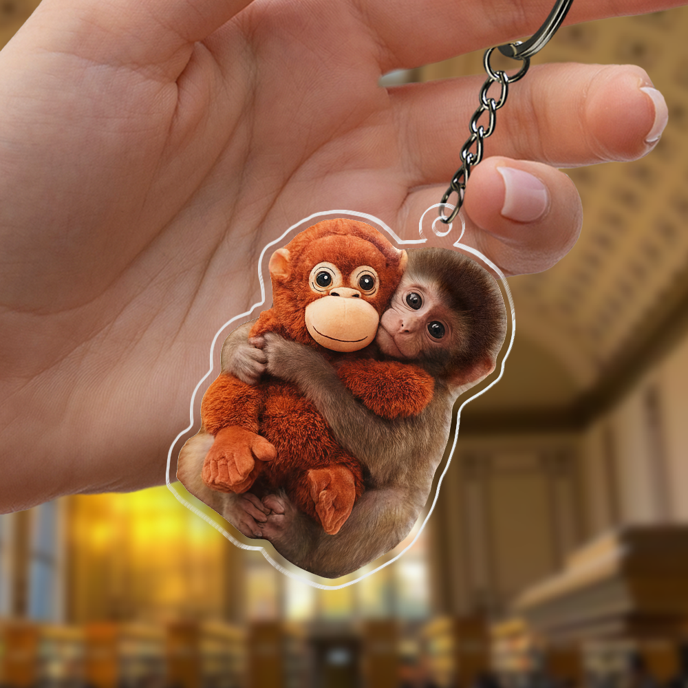 Cute Monkey Hugging Plush Acrylic Keychain, Baby Monkey Punch Keychain CH07 910868