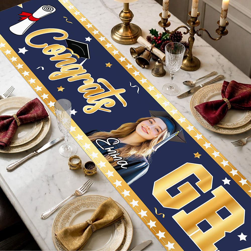 Custom Photo I'm Done Congrats Class of 2026 Graduation Table Runner LM32 899759