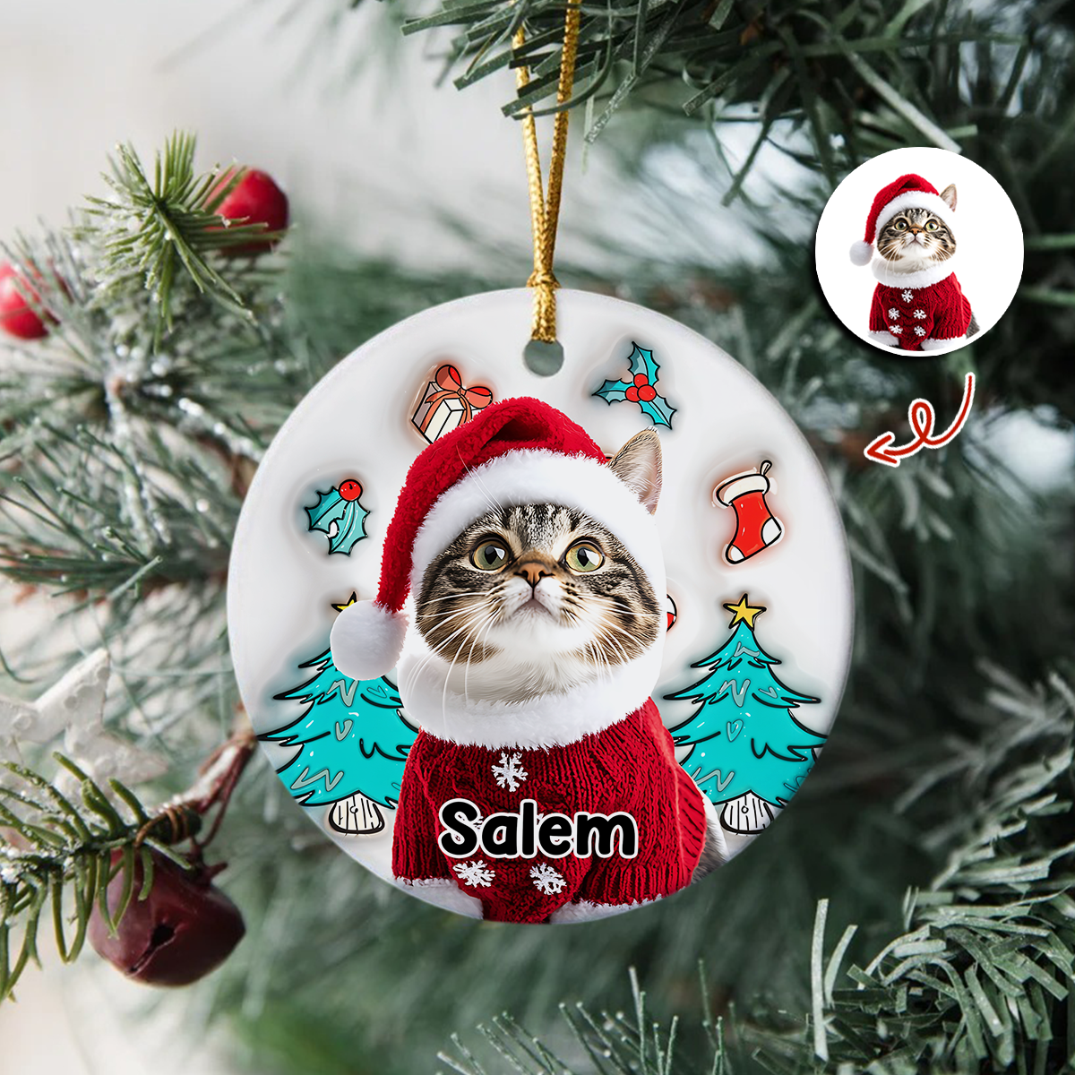 Custom Photo Cat I Am Santa 3D Inflated Effect Ceramic Ornament Personalized Gift For Cat Lovers HO82 894710