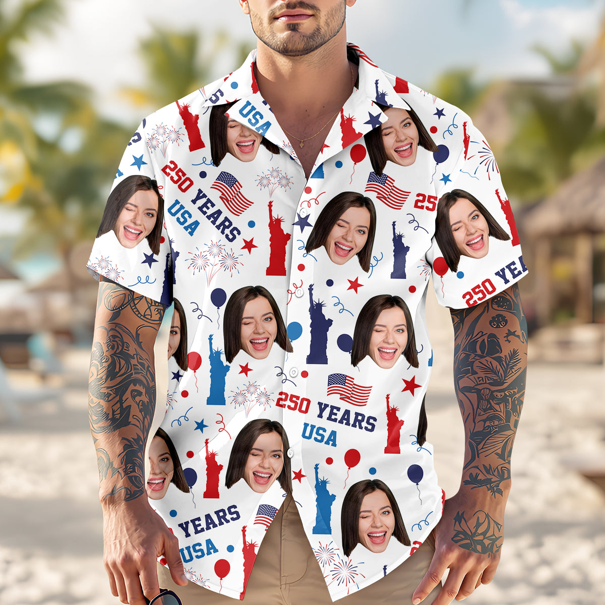 Custom Face Photo 250 Years USA Hawaiian Shirt Patriotic Summer Gift LM32 668907