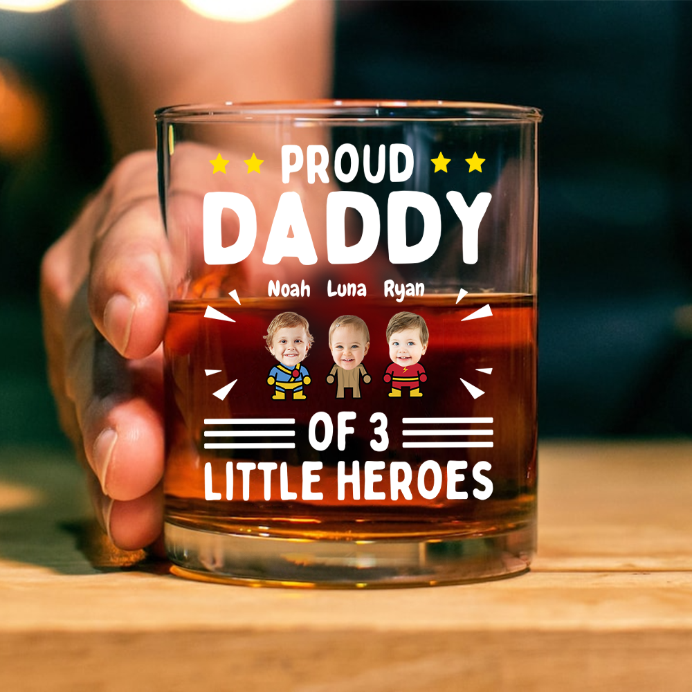 Custom Photo Proud Daddy of Little Heroes - Father's Day Personalized Gifts Custom Rock Glass for Dad, Superhero Lovers HO82 894056