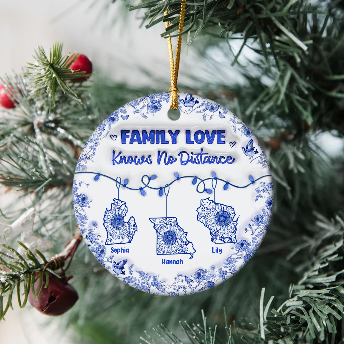 Personalized Family Love Knows No Distance 3D Inflated Effect Ceramic Ornament CH07 899062
