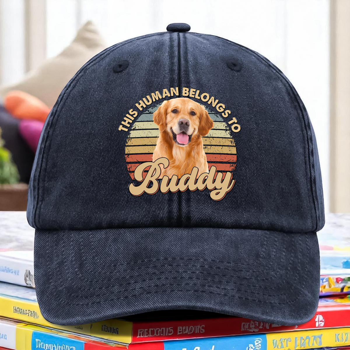 Custom Photo This Human Belongs To Dog, Cat Washed Denim Baseball Cap HA75 892512