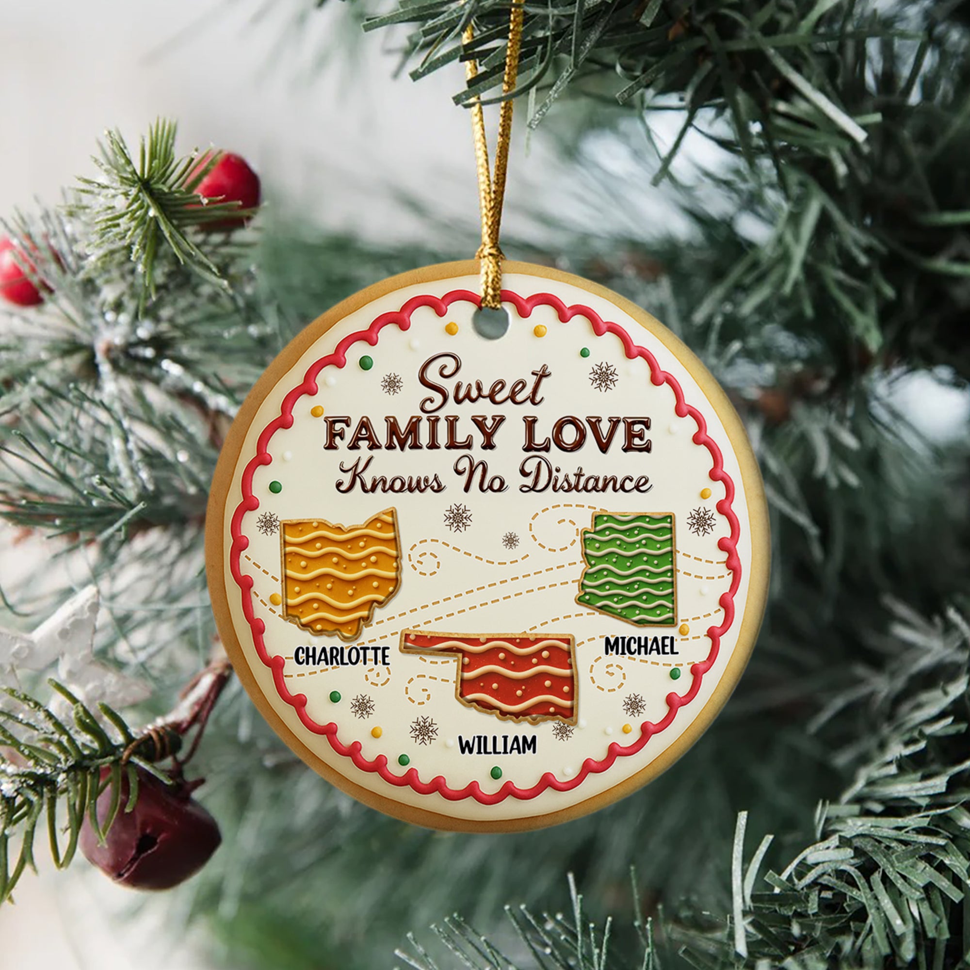 Sweet Family Love Knows No Distance - Personalized 3D Effect Ceramic Ornament LM32 897109