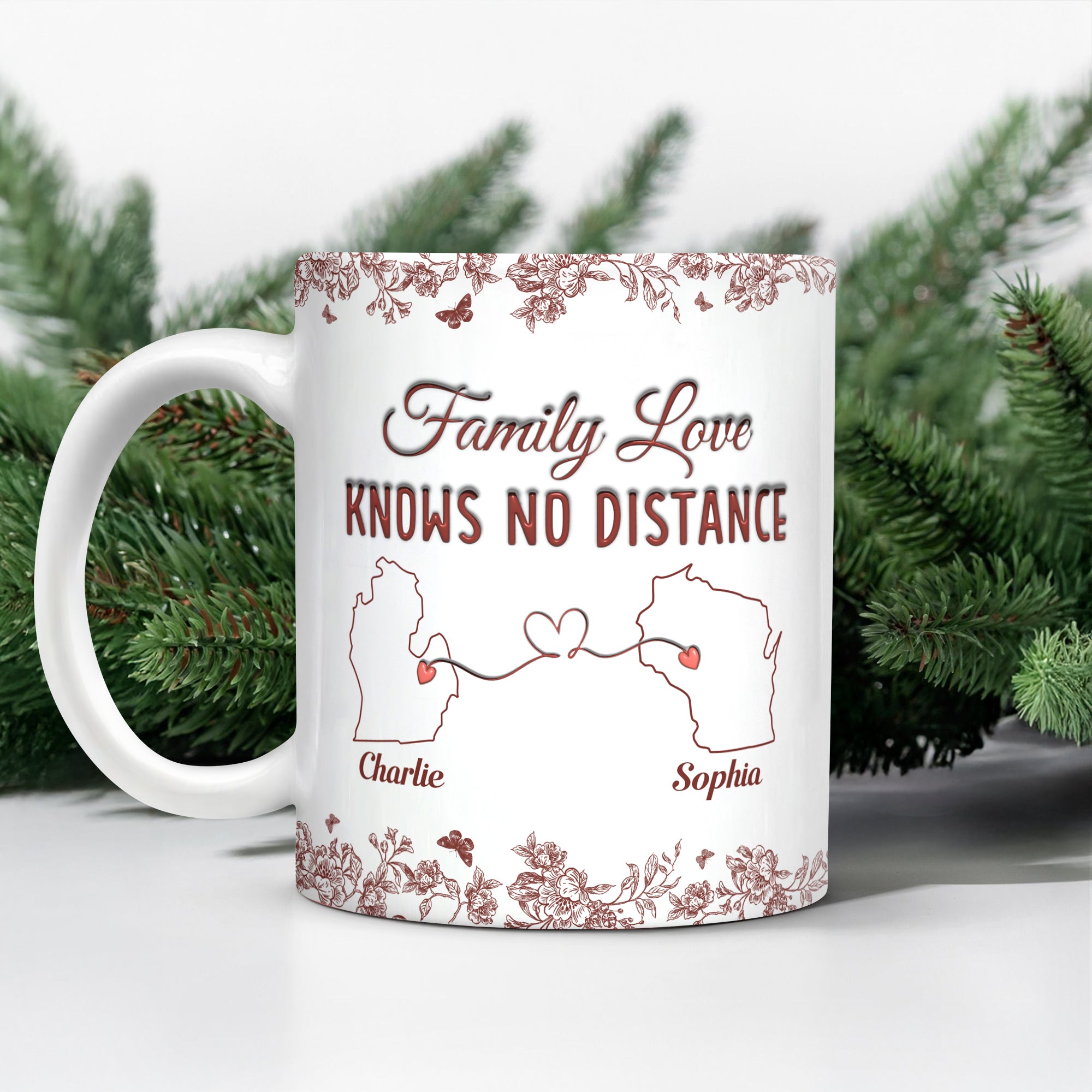 Family Love Knows No Distance Toile De Jouy Style Personalized 3D Inflated Effect Mug HO82 894748